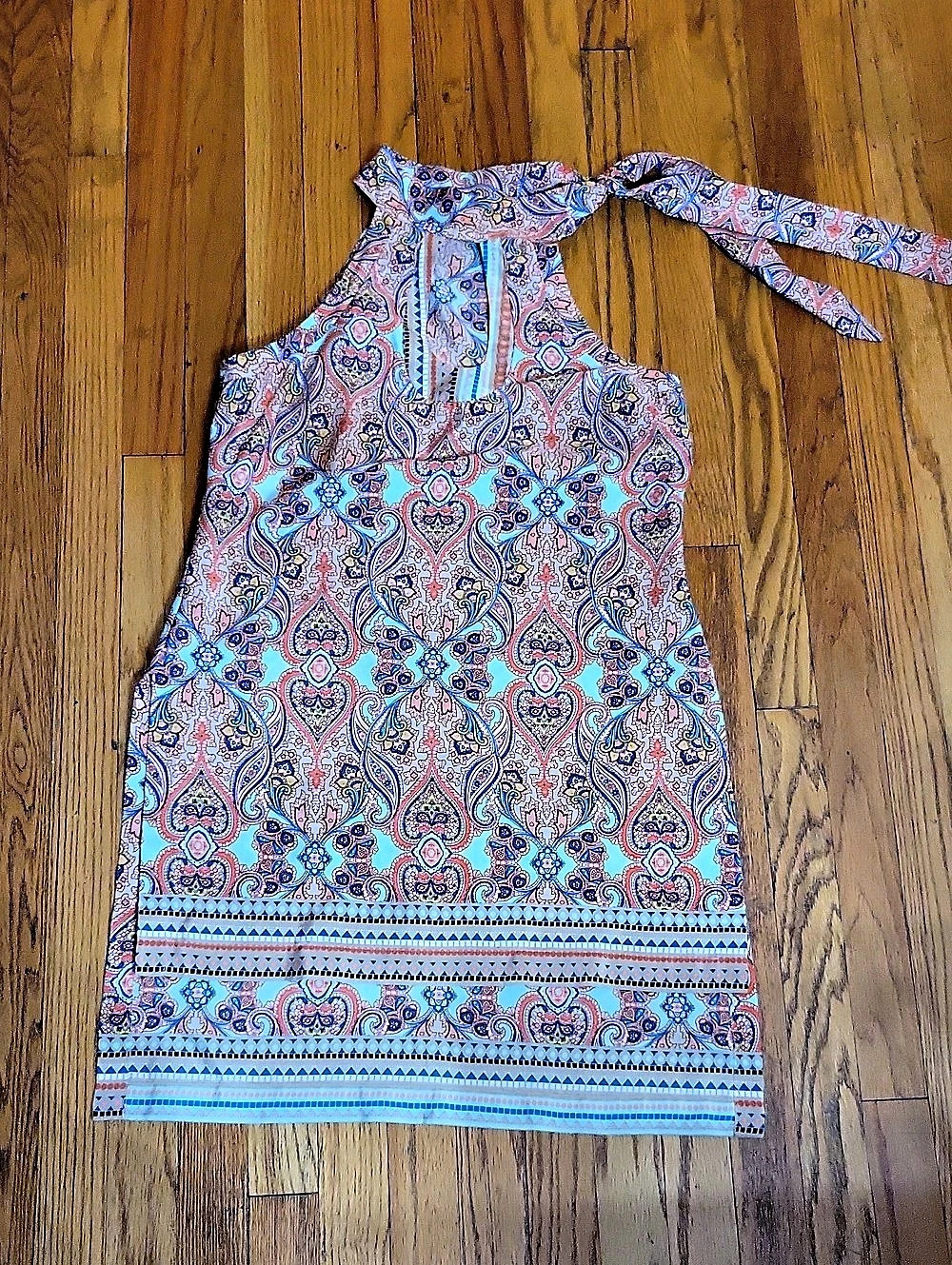 Bisou Paisley Mini Dress in Pink & Blue. Size Small